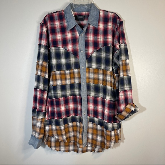 Six Week residency flannel shirt Patchwork Plaid Western Snap Shirt Men’s Small - Picture 5 of 7